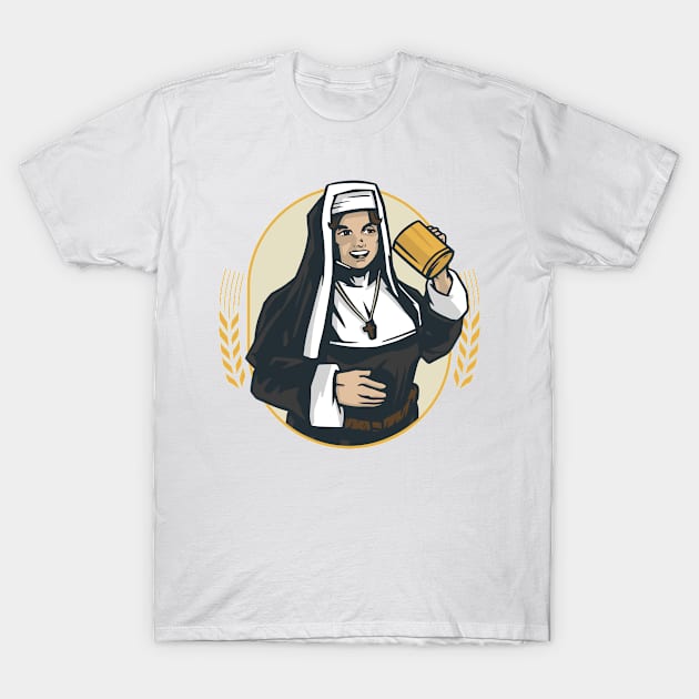 Funny Nun Drinking Beer T-Shirt by BamBam